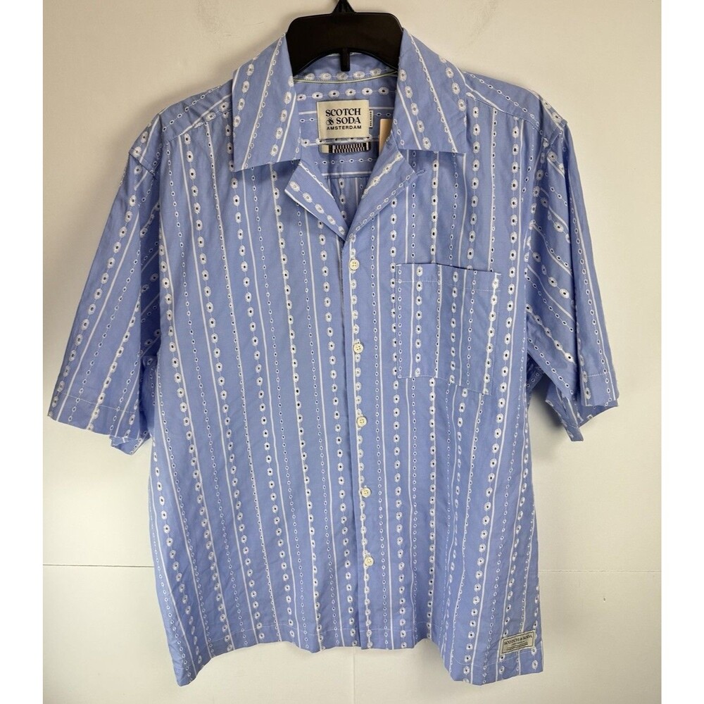 Scotch and Soda $148 Embroidered-Stripe Relaxed-Fit Short Sleeve Shirt Sz: M - Picture 2 of 8